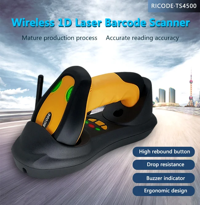 Pemindai Kode Batang Laser Jarak Jauh 1D Nirkabel, Pemindaian Berkelanjutan Dioda Laser 650nm Terlihat (1D) Industri