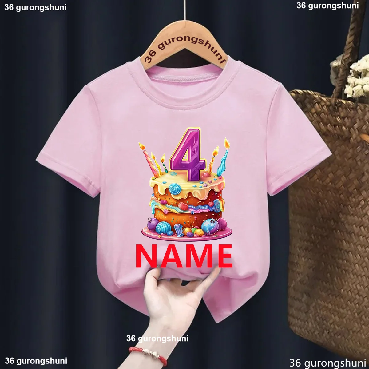 

Personalized Name Cake Balloon 1-9 Birthday Number T-shirt It Is My Birthday T-shirt Girls Party T-shirt Kids Theme Clothing Top