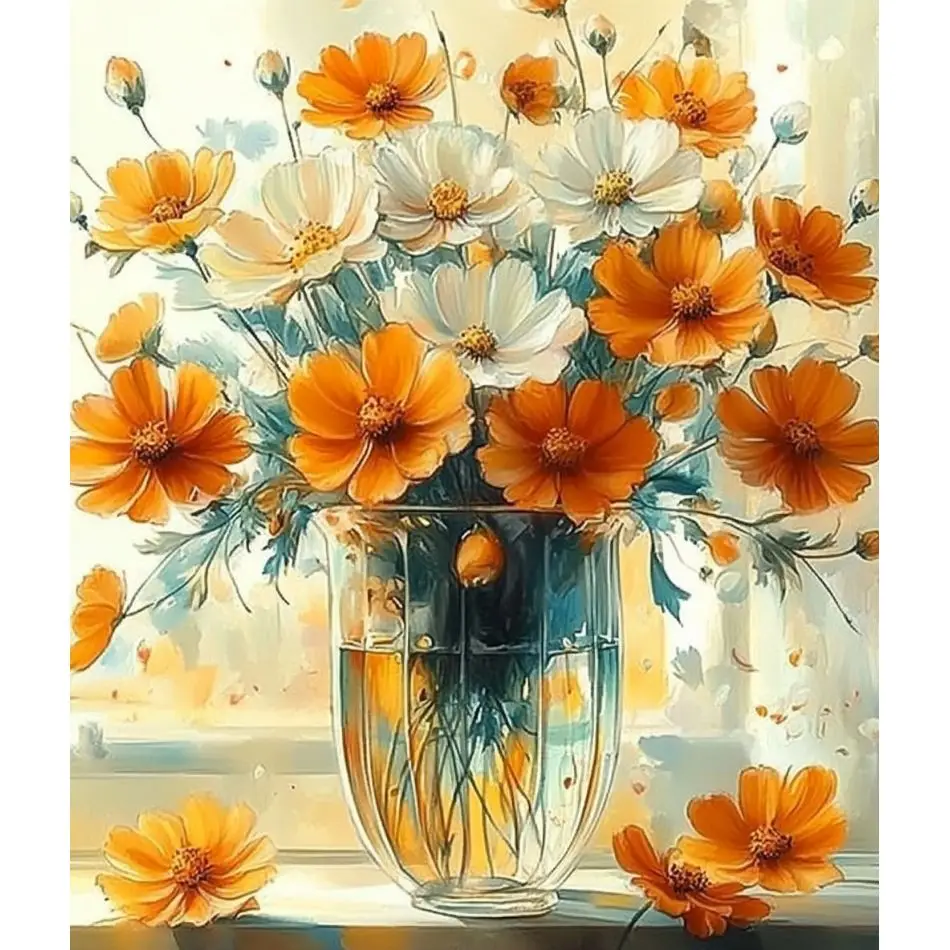 RUOPOTY Orange Daisy Diamond Painting Kits Arts and Crafts DIY Kits for Beginners Flower Full Round Diamond Art Painting