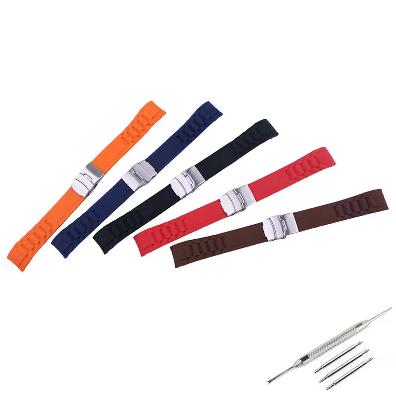 

Men and women silicone watch band curved folding buckle compatible for Casio Rolex watch strap wristband accessories 20mm 22mm