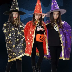 Halloween Cosplay Costumes Adult Kids Five Star Cloak and Hat Magician Party Performs Dressing Up Boys Girls Clothes Accessories