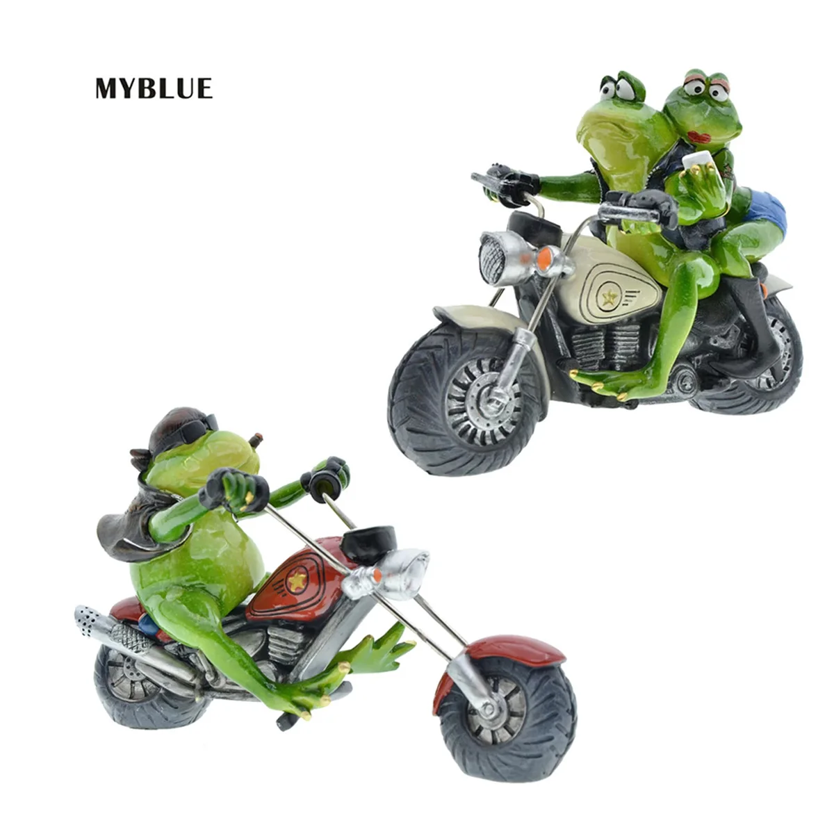 

MYBLUE Kawaii Garden Animal Resin Cool Drive Moto Frog Figurine Miniatures Nordic Home Room Decoration Accessories Gift