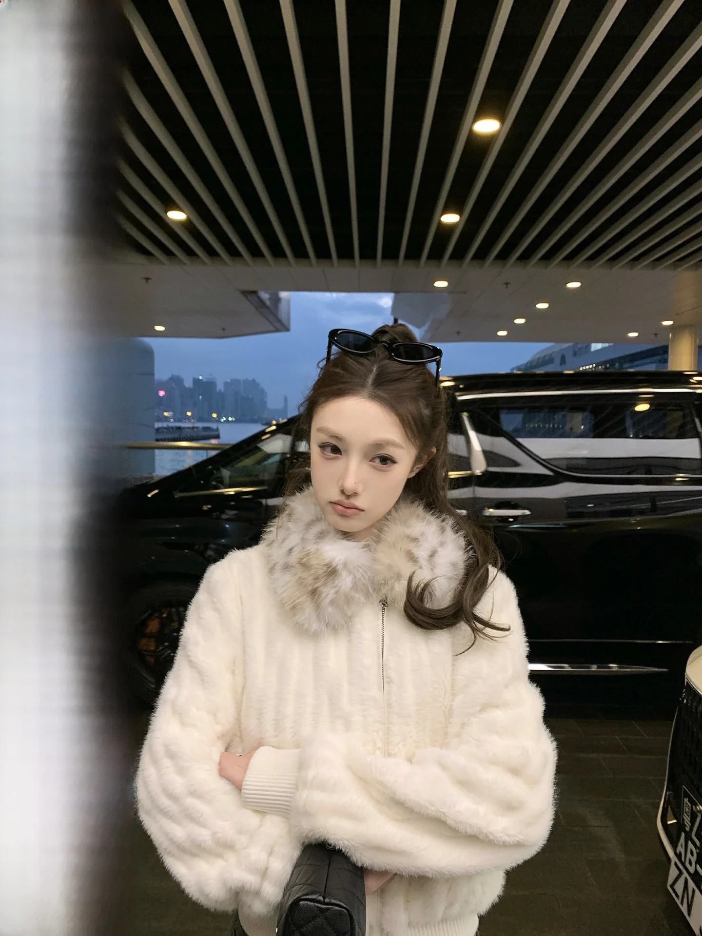 

Chestnut Cocoa Gold Zipper Cardigan Coat Leopard Print Collar Simulation Mink Fluffy Soft Casual Style Short Length Women's J...