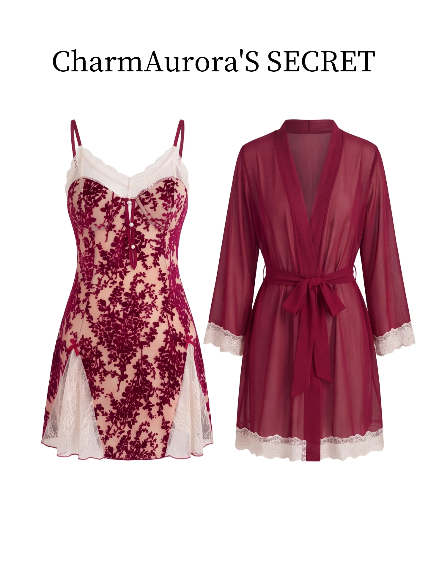 sexy-charmauroras-secret-set-di-camicia-da-notte-in-velluto-con-spalline-e-imbottitura-sul-petto-maniche-a-sette-ottavi-gonna-corta