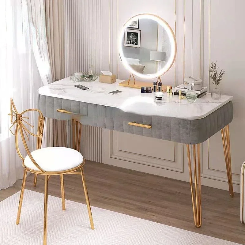 ForLight Luxury Minimalist Makeup Table Bedroom Dressing Table LED Light Mirror Jewelry Makeup Organizer Modern Indoor Furniture