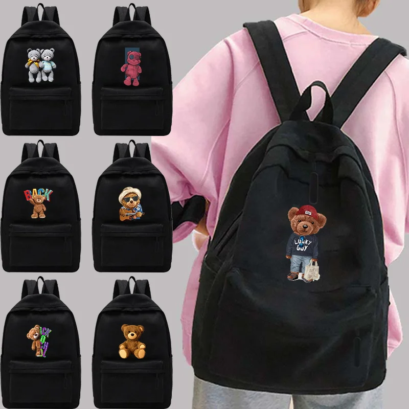 Unisex Shoulder Backpack Casual Cute Bear Printed Hiking Backpack Outdoor Sport School Bag Large Capacity Travel Laptop Rucksack