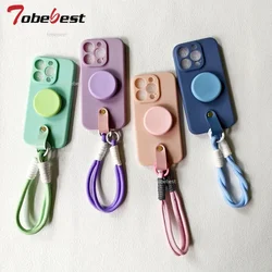 Lanyard Wrist Strap Stand Phone Holder Silicone Case for Xiaomi Redmi 14C Note 14 Pro Plus 4G 5G Cover