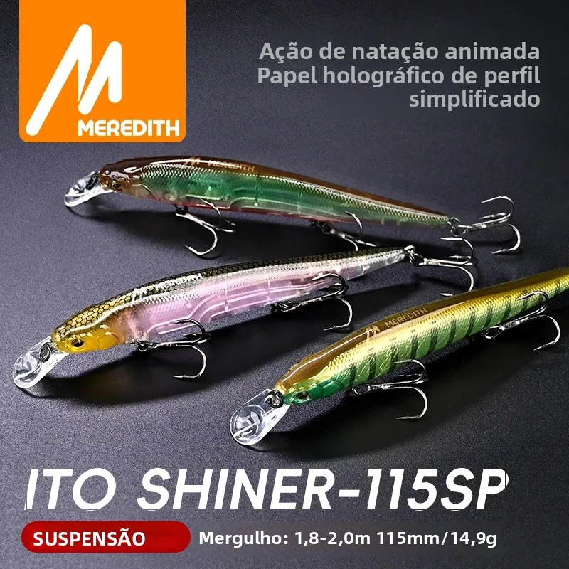 MEREDITH Isca Artificial Rígida Minnow Suspensa e Oscilante 115mm 14.9g para Predadores, Profundidade Adequada 1.8-2m, Acessórios de Pesca em Promoção