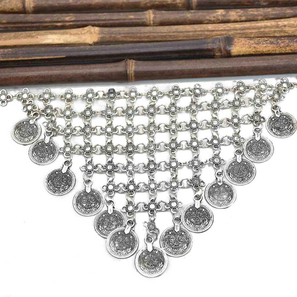 Vintage Silver Coin Tassel Ethnic Choker Necklace For Women Boho Afghan Dress Bib Collar Statement Turkey Gypsy Indian Jewelry