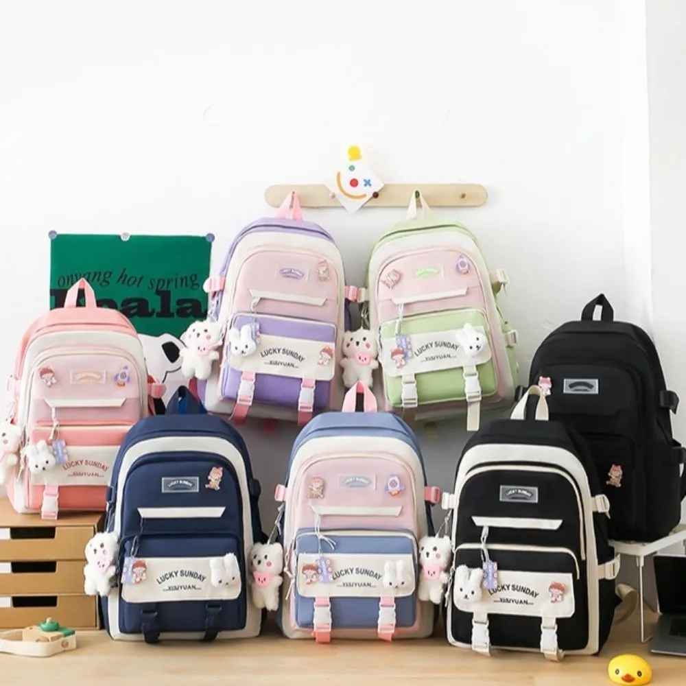 5-pcs-cute-large-capacity-backpack-set-breathable-buckle-student-schoolbag-multifunctional-pencil-bag-school