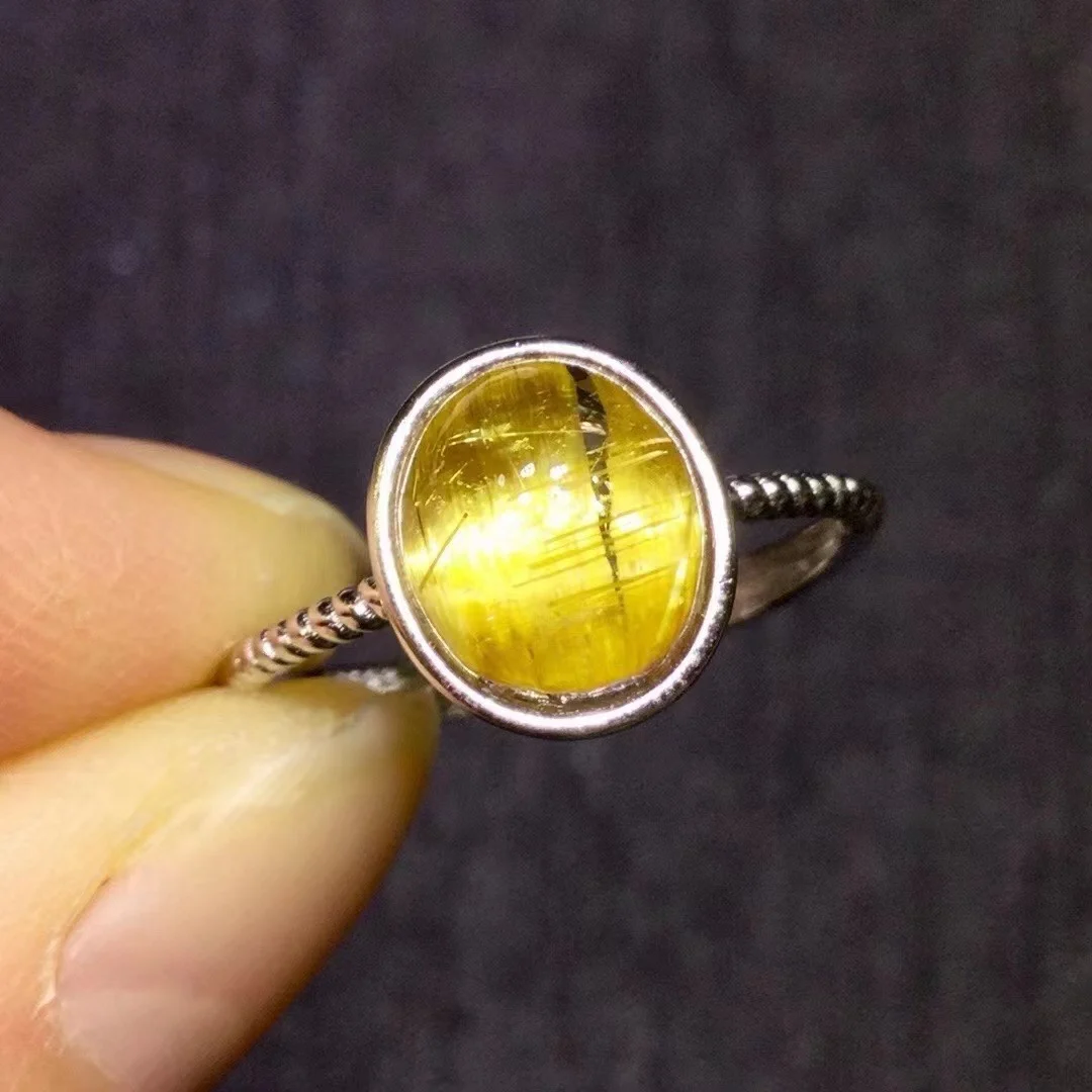 

Natural Gold Rutilated Quartz Adjustable Ring 9*8mm Flower For Women 925 Silver Yellow Rutilated Beads AAAAAA