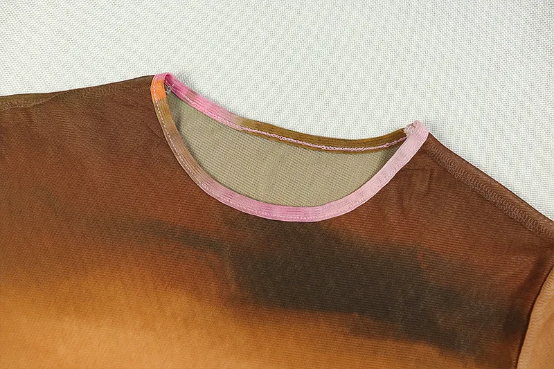 Print Mesh Maxi Dress Women See Through O Neck Full Sleeve Bodycon Night Clubwear Party Long Robe Holiday Cover Ups Streetwear