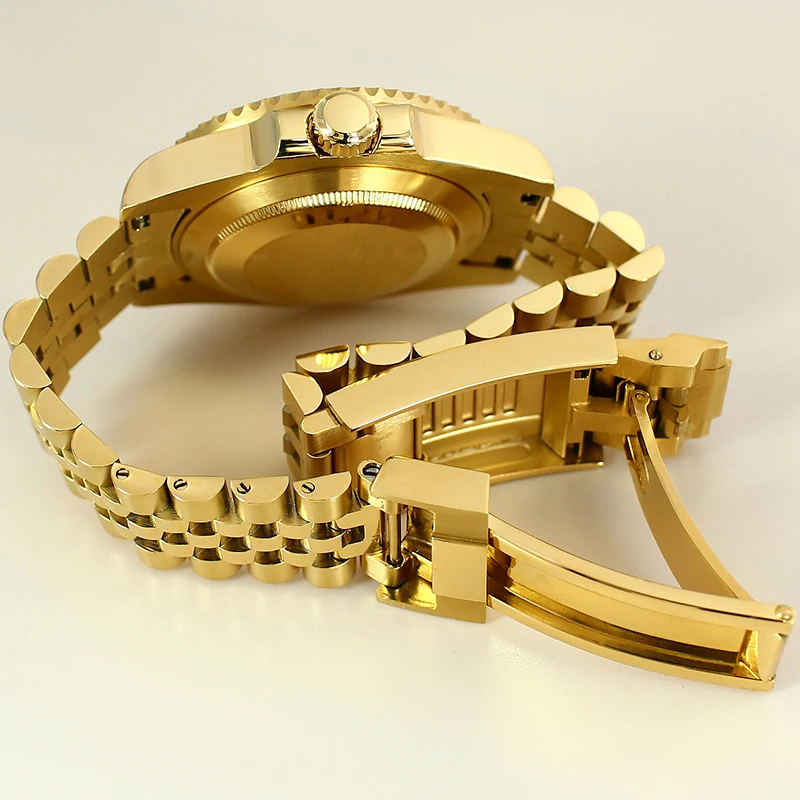 40mm caixa de relógio ouro 5 links pulseira vidro safira para nh35 nh36 nh34 4r36 miyota 8215 eta 2824 movimento gmt moda à prova dwaterproof água