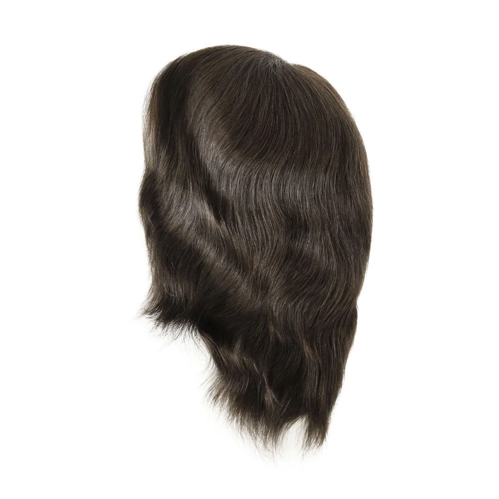 New Thin Skin Men's Capillary Prosthesis Full PU 0.1mm Medium Size Men Toupee Real Indian Human Hair Wigs 6inch Natural Topper
