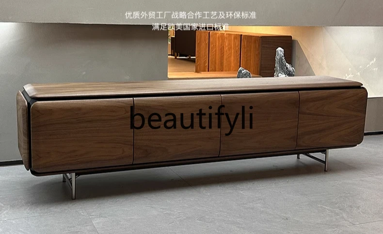 Walnut color antique TV cabinet simple style living room furniture