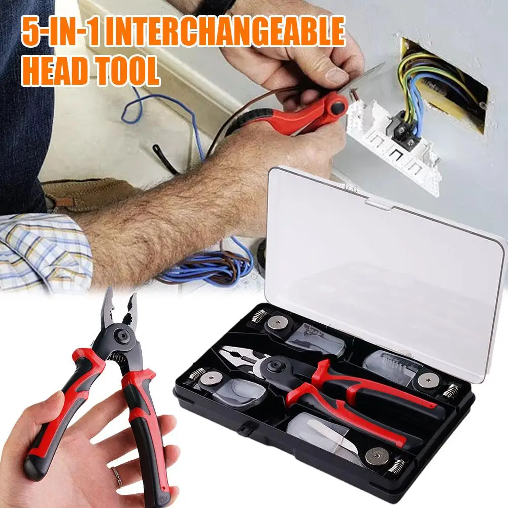 

Multifunctional 5 In 1 Pliers Steel Wire Pliers Wire Stripping Pliers Interchangeable Head Special For Electricians W8A9