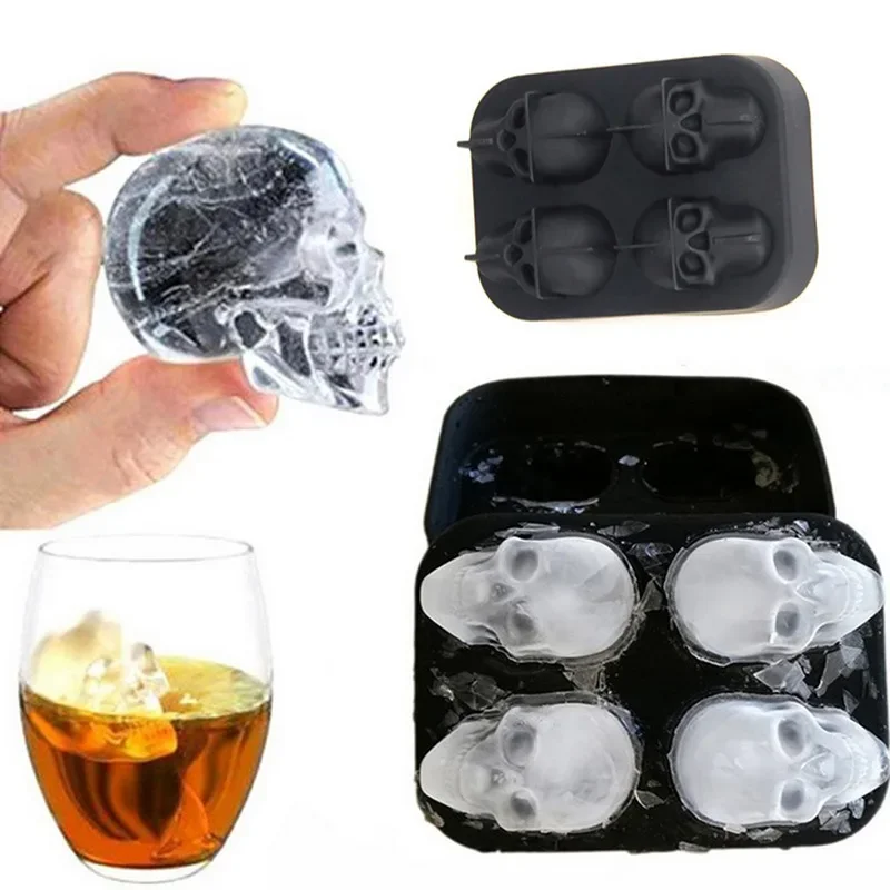 3D Skull Ice Cube Maker Ice Ball Mold Silicone Ice Cube Tray for Party Bar Summer Whisky Wine Drinks Silicon Type Ice Cube Molds