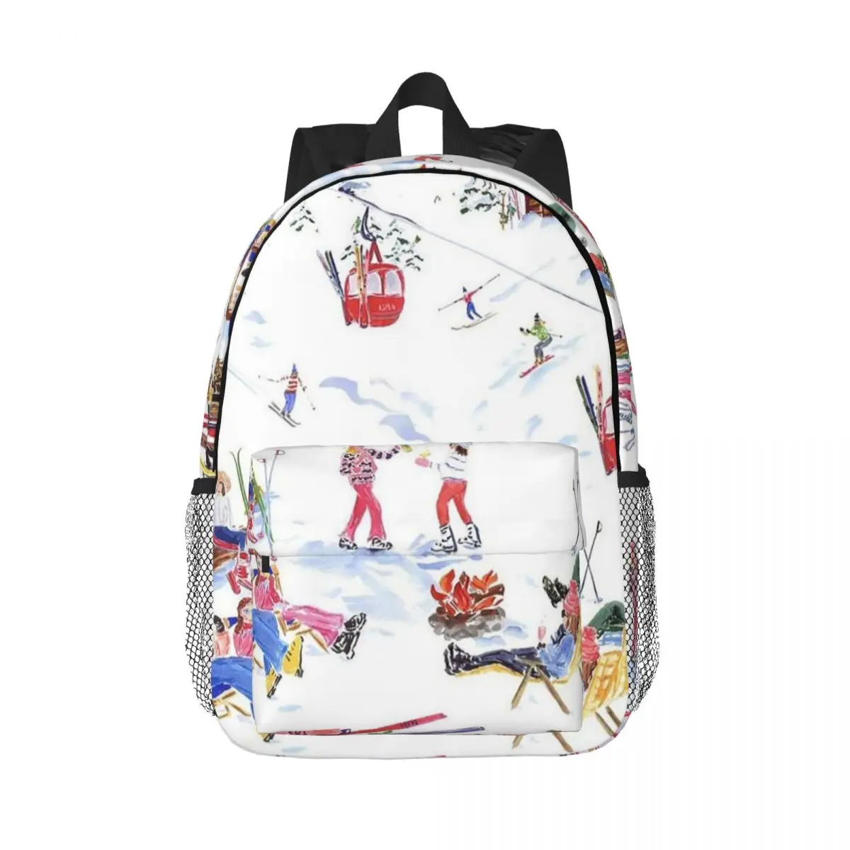 Watercolor Ski Resort And Cable Car Backpack Daypack Large Capacity Boys Girls BookBag Shoulder Bags for Unisex Kids School Bag