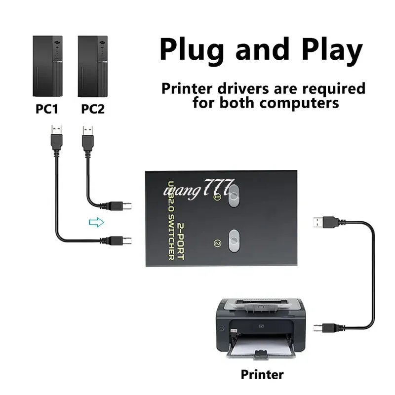 USB Printer Sharer Switch 2 In 1 Out 2 Computers Share 1 Printer Udisk Mouse Keyboard Printer Cable USB2.0 2 Ports Hub