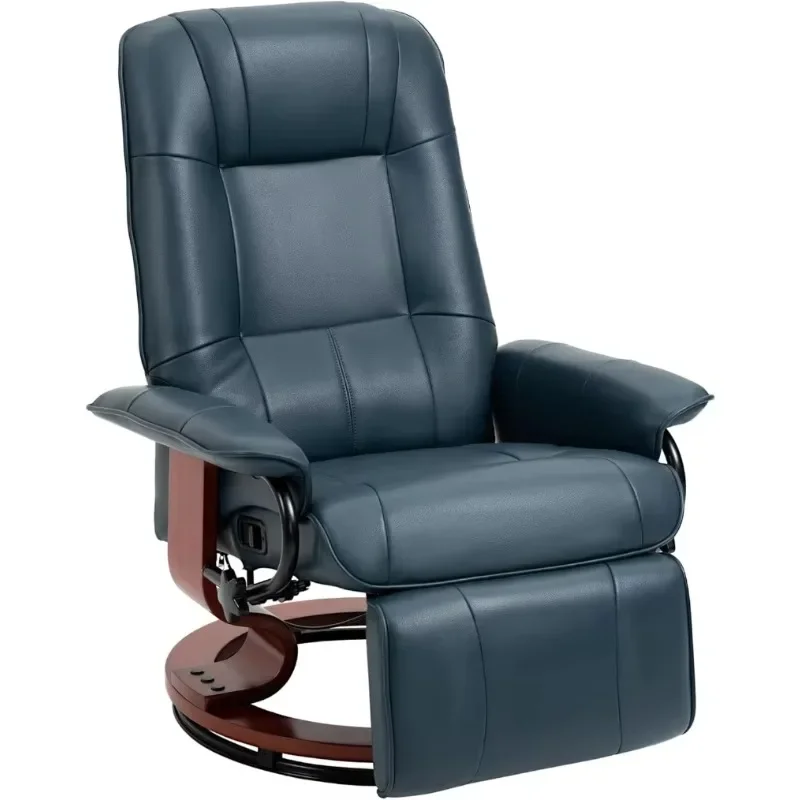 Faux Leather Manual Recliner, Adjustable Swivel Lounge Chair with Footrest, Armrest and Wrapped Base for Living Room, Blue