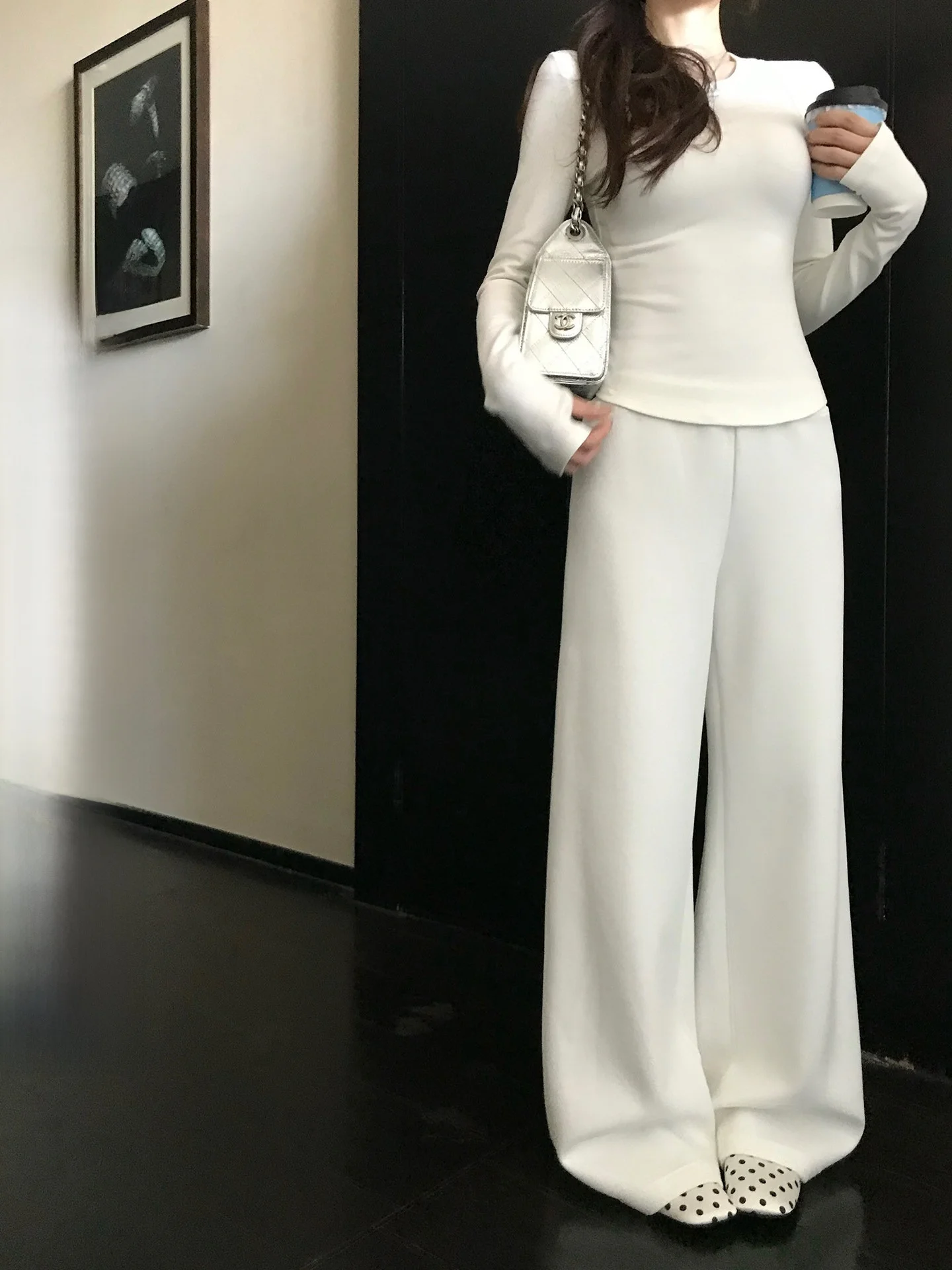

Skk Store Winter Thickened Flocking Base Shirt And Pants Set High Waist Long Pants Color Casual Style for Women