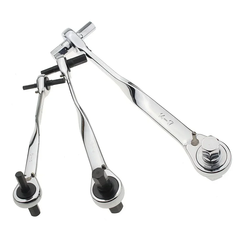 1PCS Ratchet Hex Wrench 4*5-6*8/ 6*8-10*12/ 10*12-14*17 Cr-Mo Ratchet Allen Key Double End Spanner Key Hand Tools