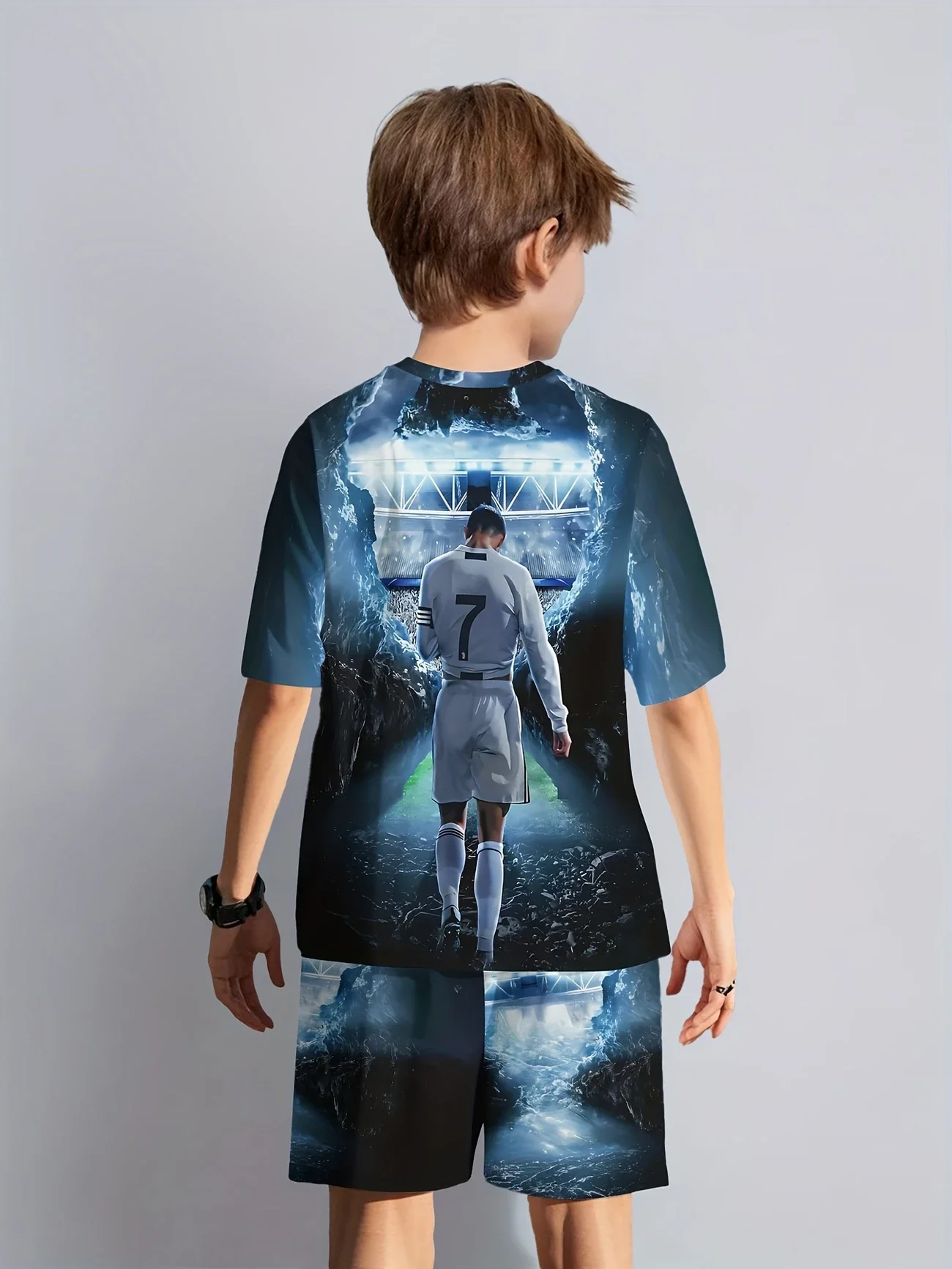 Summer New Colorful 3D Printed Top Short Sleeved Shorts Two-piece Set for Man and Woman Top Short Sleeved Set