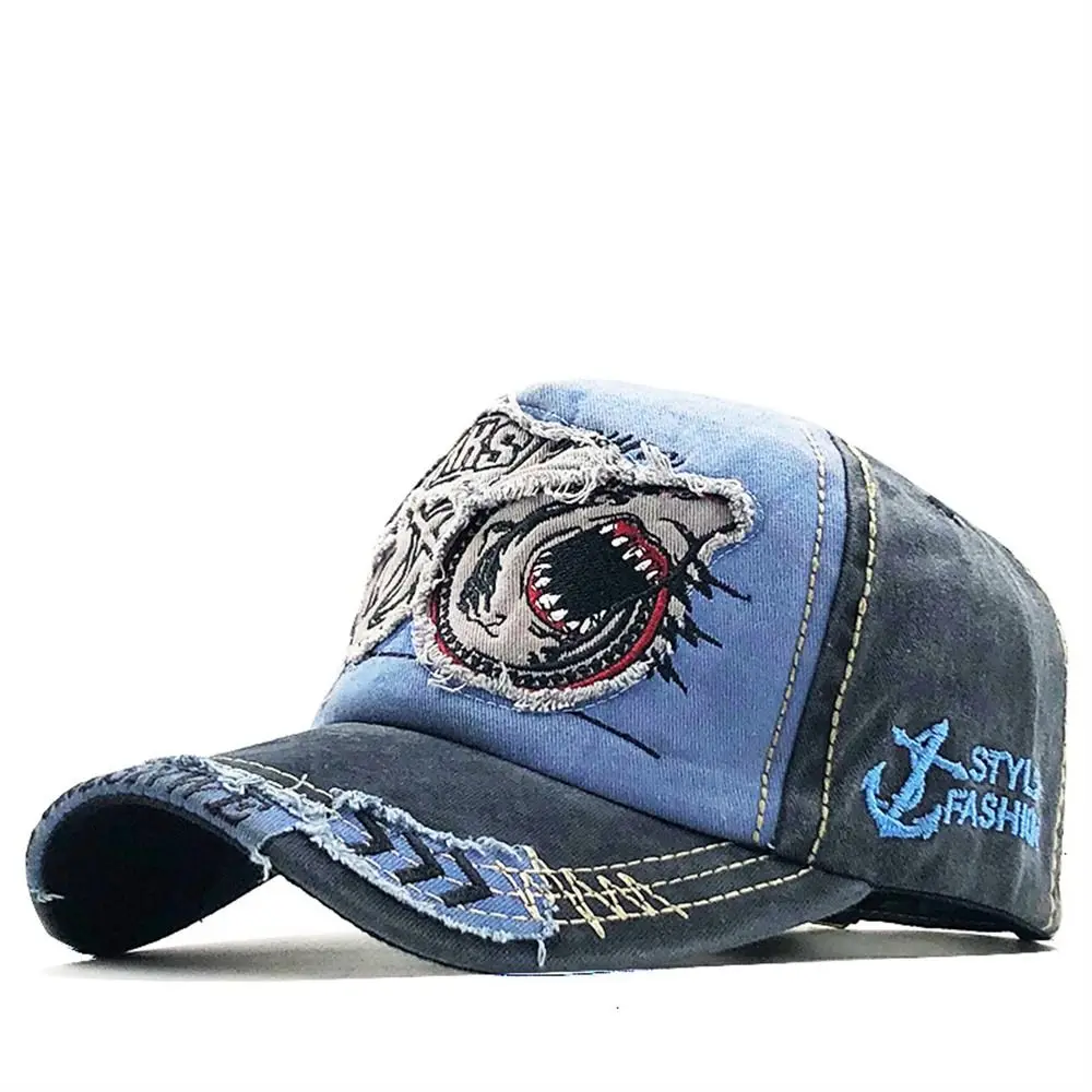 

Unisex Embroidered Shark Baseball Cap Animal Sunproof Snapback Hat Washed Sun Hat Truck Cap Outdoor Sports