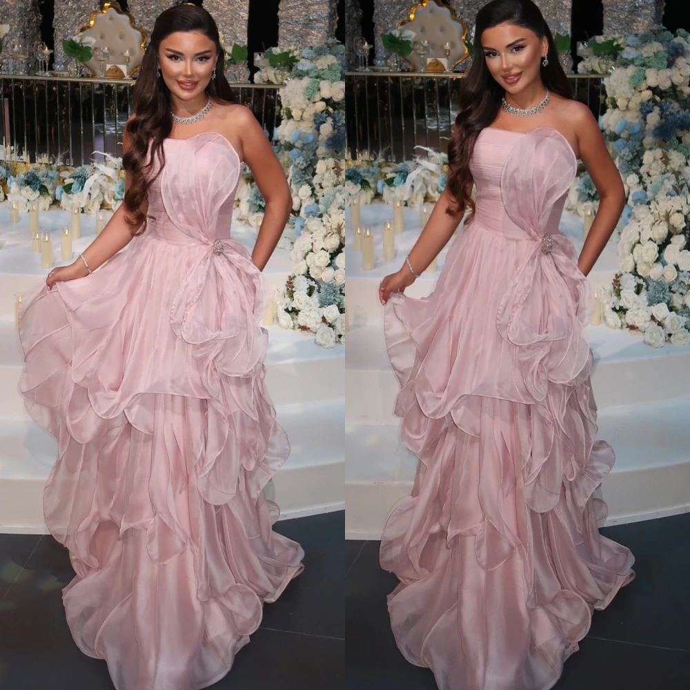 맞춤형 A라인 스트랩리스 우아한 정장 이브닝 드레스 모던한 기품 연예인 드레스 고품질 패션 파티 드레스