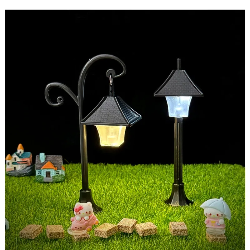 Mini Street Lamp Night Light Micro Landscape Plastic Model Kids Light Toy Decor Atmosphere Lamp Small Desktop Display Ornament