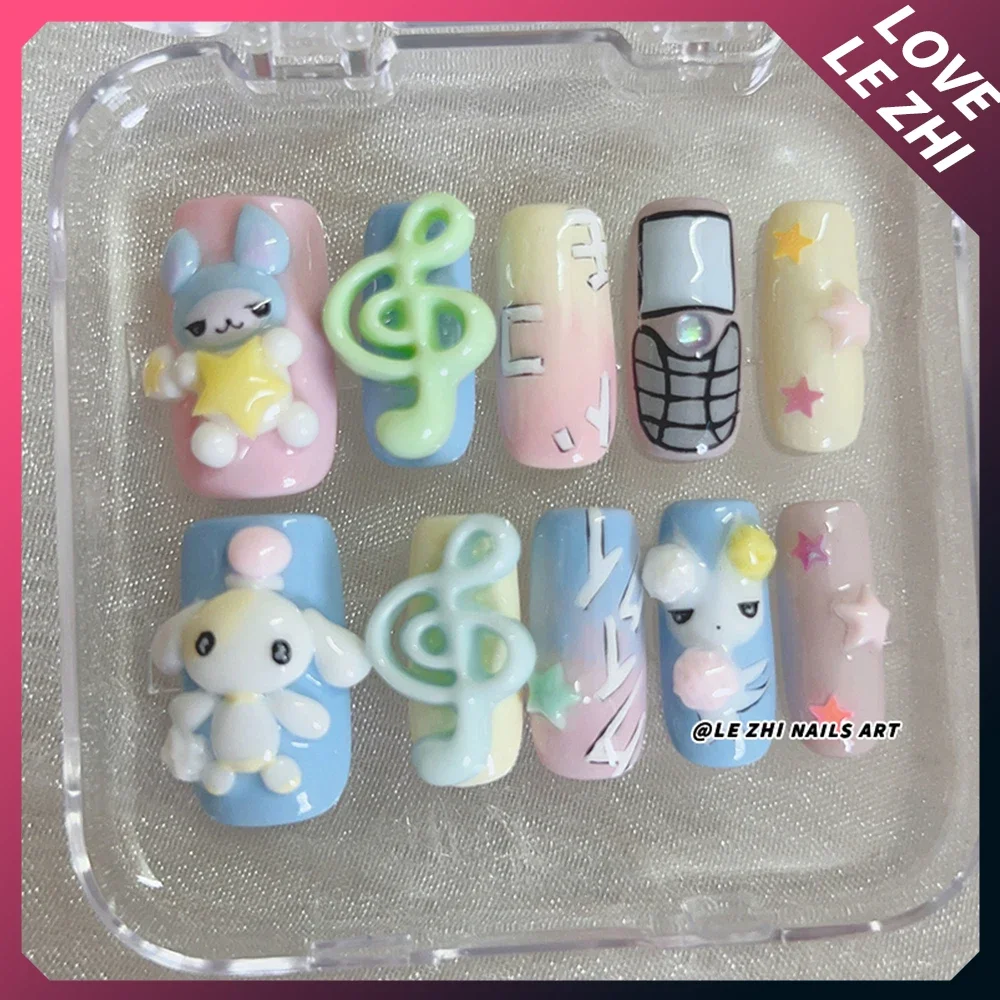 Kawaii الكرتون سانريو بلدي ميلودي كورومي Rilakkuma اليدوية اضغط على الأظافر Y2K أربع أوراق البرسيم اللؤلؤ Bowknot يمكن ارتداؤها أظافر صناعية #3