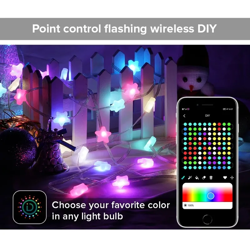 

Christmas Decor Lights String RGB Dream Color Birthday Decoration Party Star Strawberry Lights Wedding USB App Remote Light