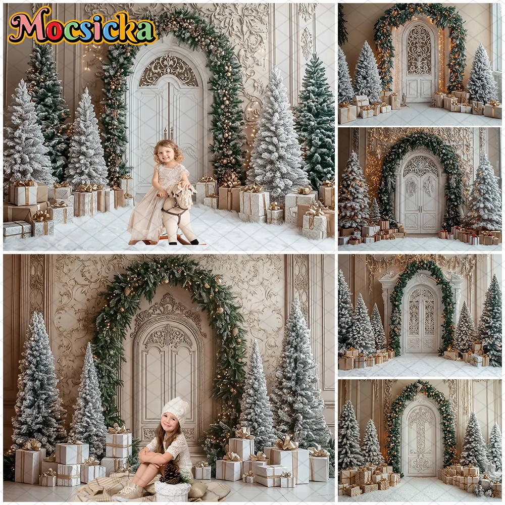 

Mocsicka Christmas Background Photography Winter Snow Home Xmas Tree Door Decor Happy New Year Adult Baby Photo Backdrops Banner