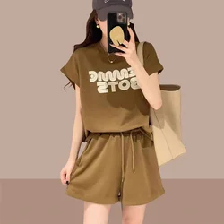 korean Loose Short Sleeve O-neck Tops & Shorts Pant 2 piece sets 2024 Summer Casual Women Sports set letters Suit womens outfits