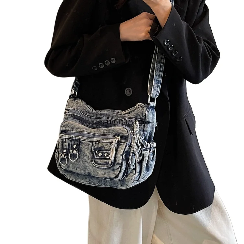 

Новая модная джинсовая сумка через плечо в стиле ретро на одно плечо, универсальная повседневная сумка для мамы с несколькими карманами среднего возраста