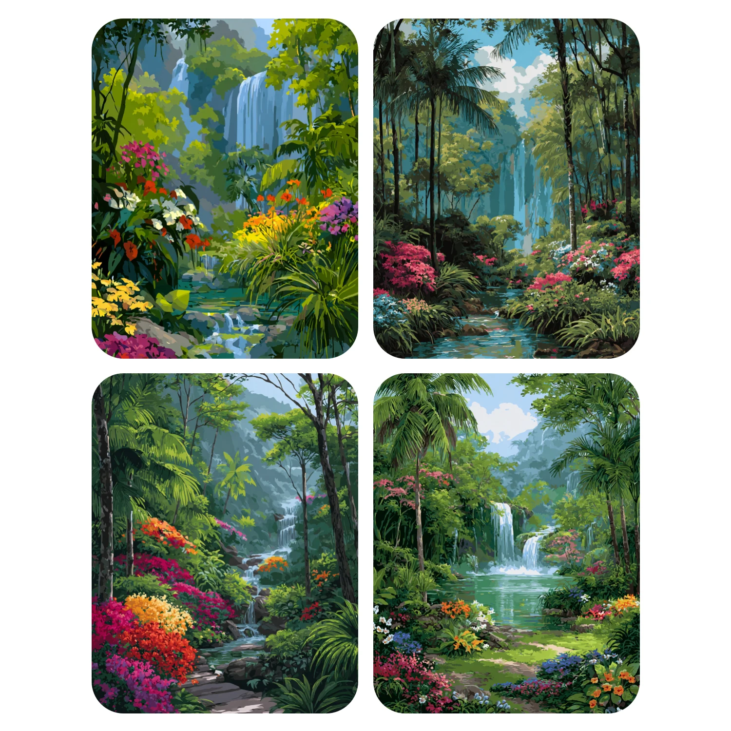 Kit Pittura con Numeri Fai da Te: Cascata nella Foresta Dipinta a Mano - Quadro su Tela Acrilico, Regalo per la Casa