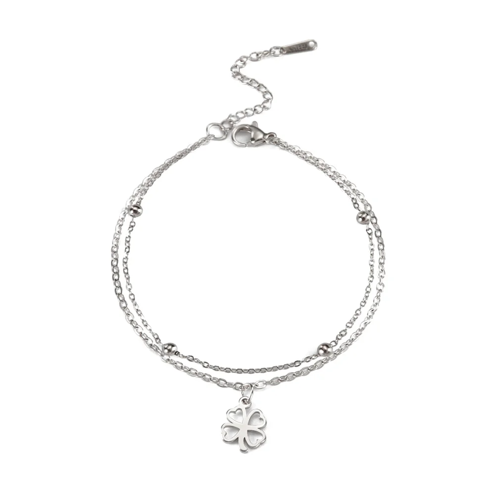 Four-leaf clover lucky Pendent Bracelet for Women Girls Cute Cartoon Flower Charm Stainless Steel Bracelet  luxury Jewelry Whole