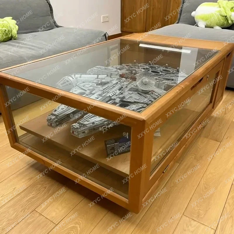 S Solid Wood Lego Millennium Falcon Display Coffee Table Cherry Wood Tempered Glass Display Coffee Table