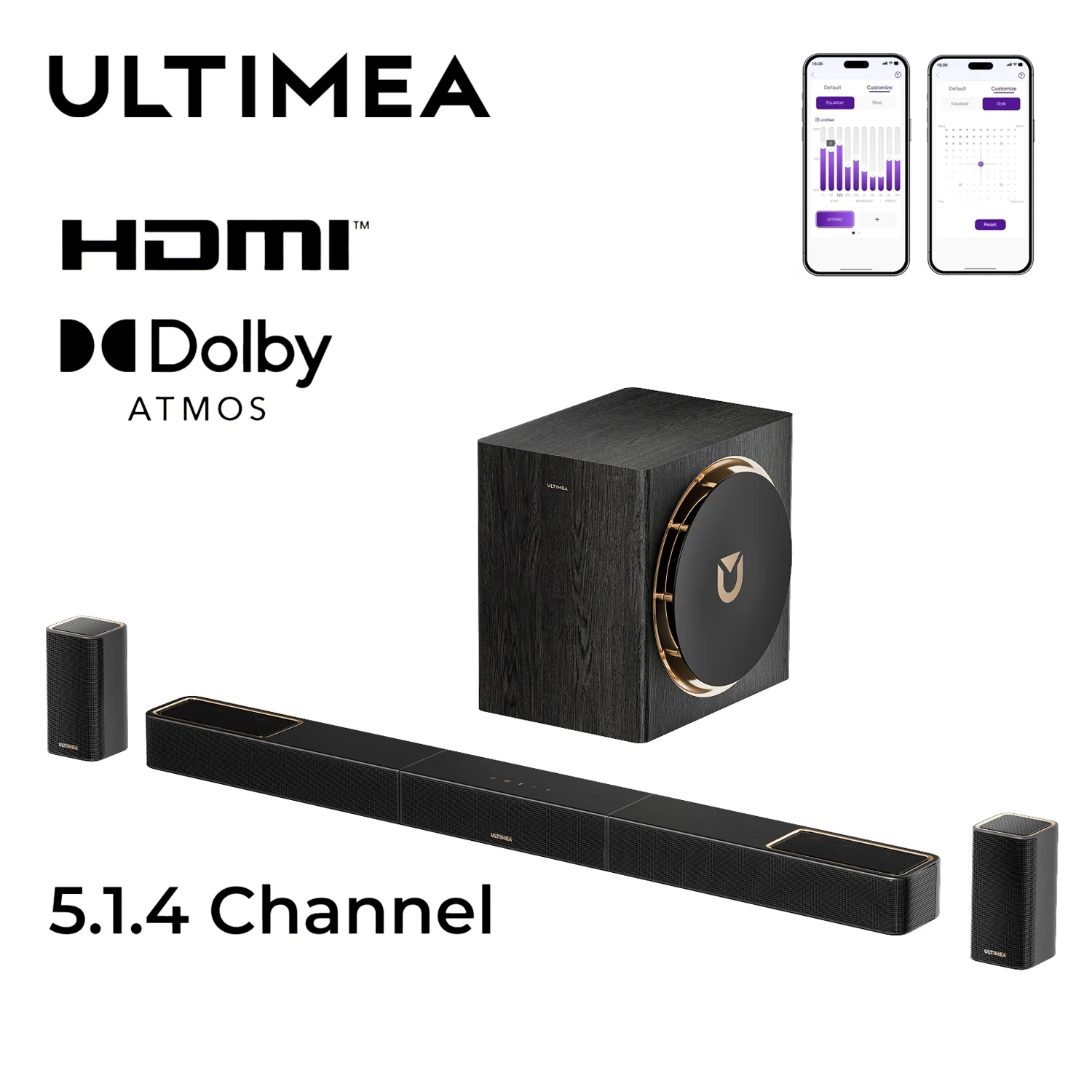 

ULTIMEA 760W 5.1.4ch Wireless Soundbar with Dolby Atmos, Wireless Subwoofer&2 Surround Speakers,Home Cinema Surround SoundSystem