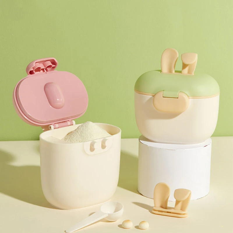 New Silicone Rabbit Ear Formula Dispenser, Milk Powder Container, Matte Surface Milk Powder Box with Spoon, Lock and Strap