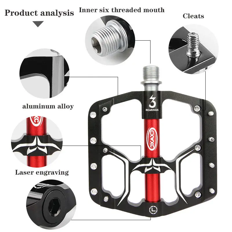CXWXC Bicycle Pedals CXV15/CX930 Ultralight MTB Mountain Bike 3 Sealed Bearings Footrest for Wide Platform Cycling Parts