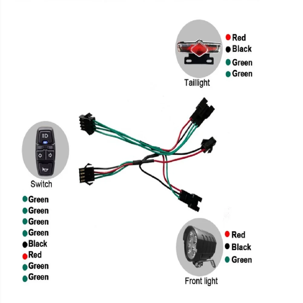 Przednie światło roweru elektrycznego Tylne światło DK336 Przełącznik Kabel Zestaw świateł LED rowerowych 36V-60V 4-pinowy IPX4 Zestaw świateł