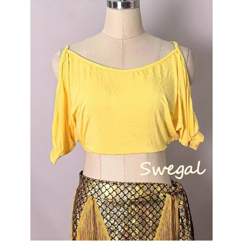 Customized Belly Dance Costumes Practice Bat Sleeve Top Modal Unique Exposed Arm Middle Sleeve Top Belly Dancing Clothes