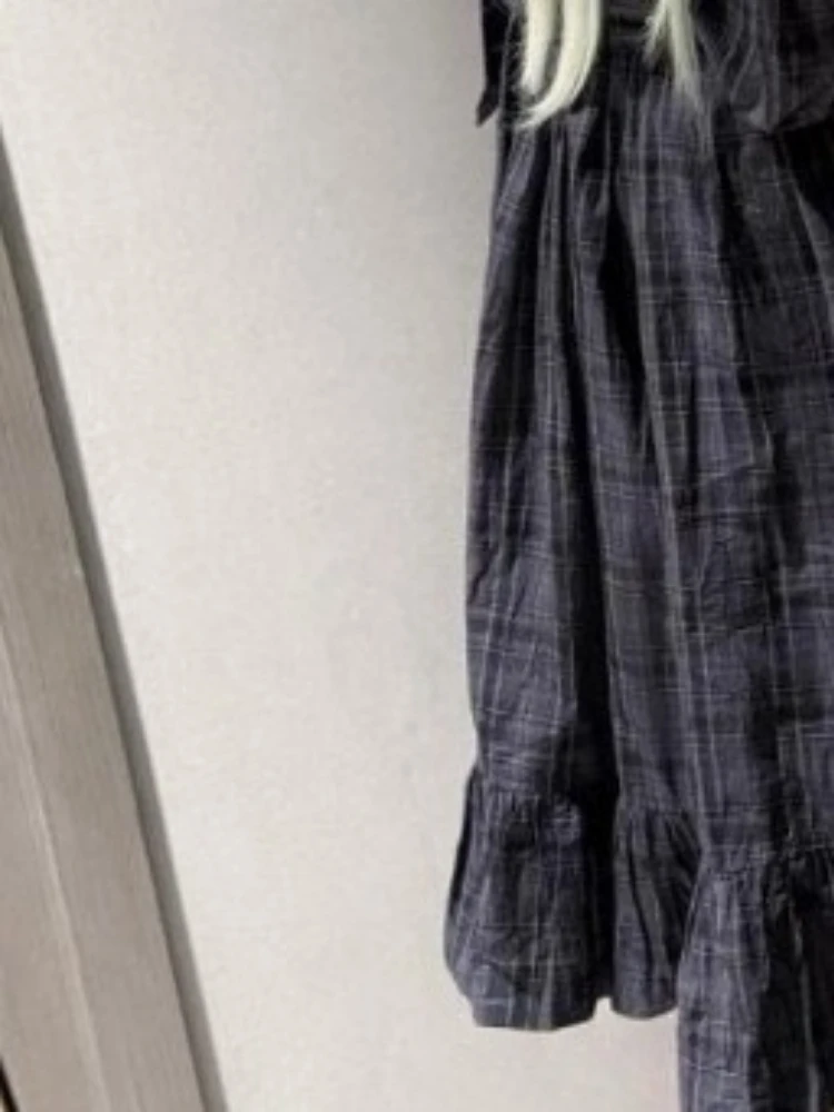 Japanische Plaid Patchwork Lolita Frauen Kleid Y2k Ästhetische Puppe Kragen A-linie Grunge Kleider Harajuku Vintage ​ Fee Vestidos