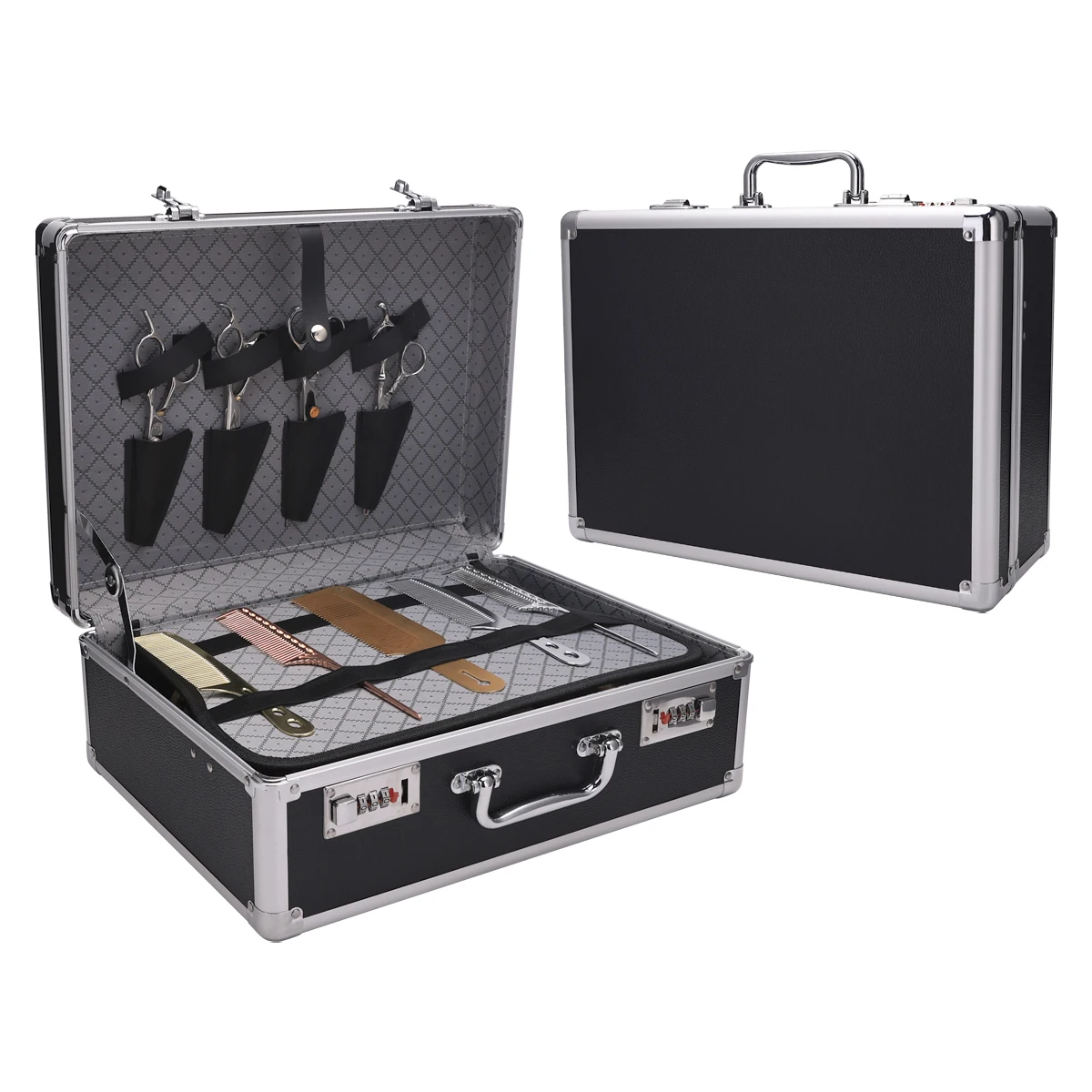 

Barber Storage Box Aluminum Tool Password Lock Portable Suitcase Professional Hairdressing Large Capacity Salon Carrying Box