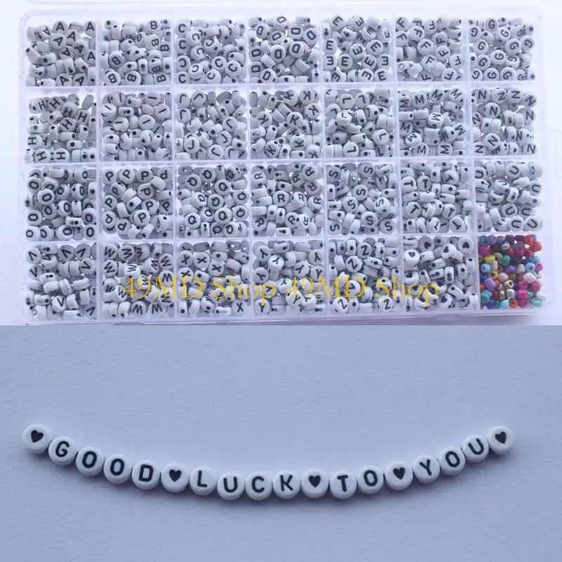 

49MD 1600 шт. черные A-Z буквы алфавита сердце белые круглые бусины DIY Изготовление ювелирных изделий