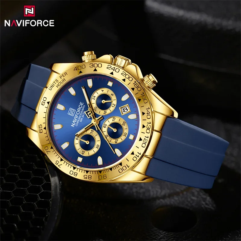 NAVIFORCE NF8054 Brand New Sports Quartz Watches For Men Luxury Silicone Band Male Chronograph Waterproof Wristwatch