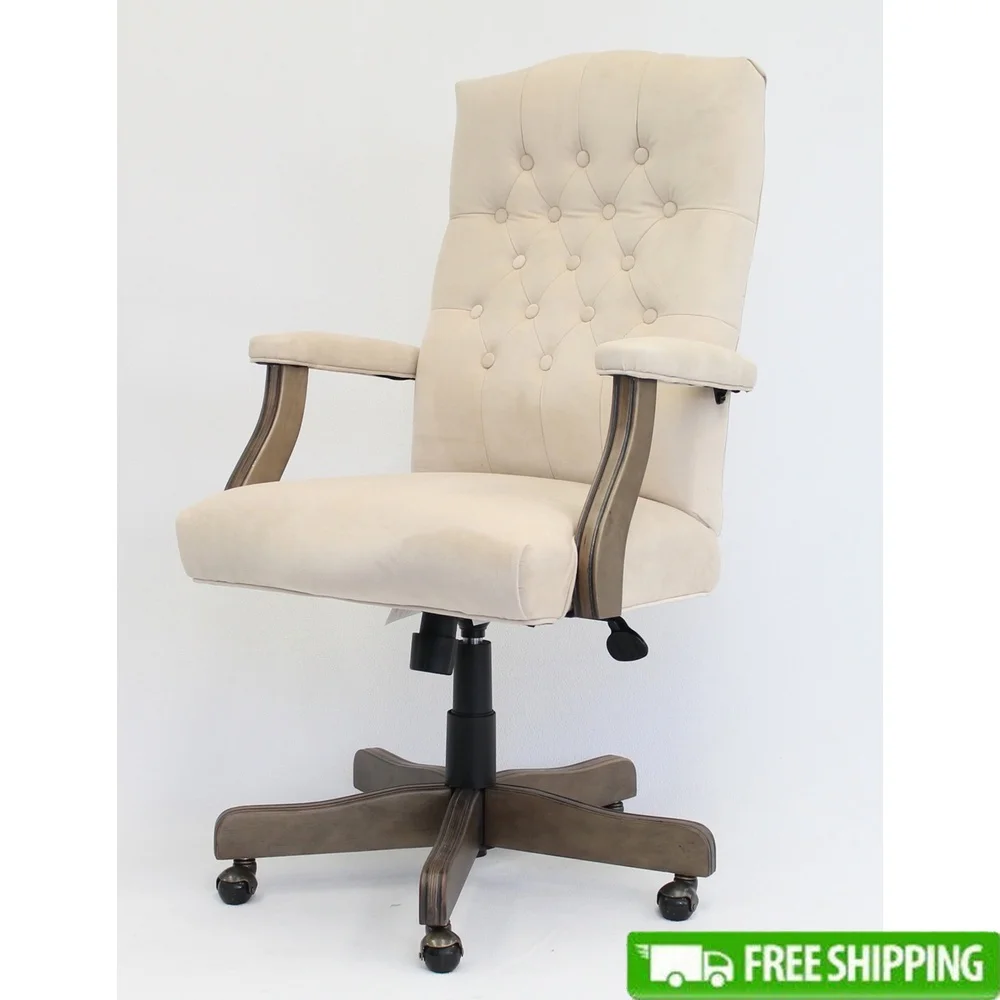 

Executive Velvet Desk Chair with Driftwood Frame Pneumatic Gas Lift Tilt Tension Hooded Brass Casters Indoor Use Assembly
