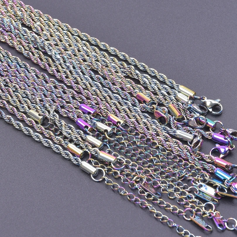 1/5/10pcs/Lot 40+5cm Stainless Steel Chains For Women Men Accessories Rainbow Necklace Fashion Chains Jewelry On The Neck Choker