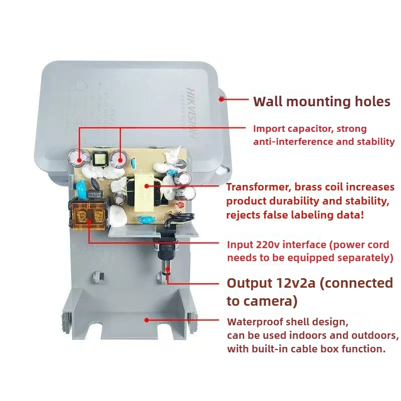 HIKVISION Alimentazione telecamera 12v 2A, Protezione di sicurezza Video sorveglianza Accessori CCTV, alimentazione 12v Impermeabilizzazione esterna